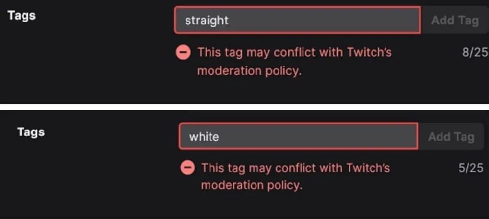Запрещённые теги на Twitch