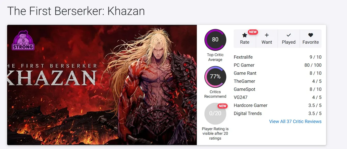 The First Berserker: Khazan на OpenCritic
