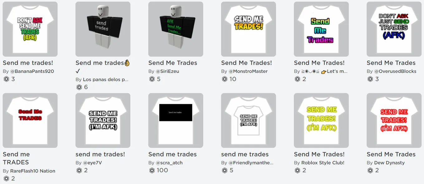 Футболки Send Me Trades в магазине Roblox