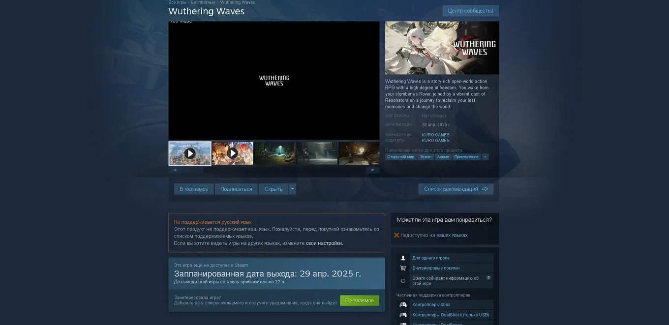 29 апреля 2025 года Wuthering Waves выйдет в Steam
