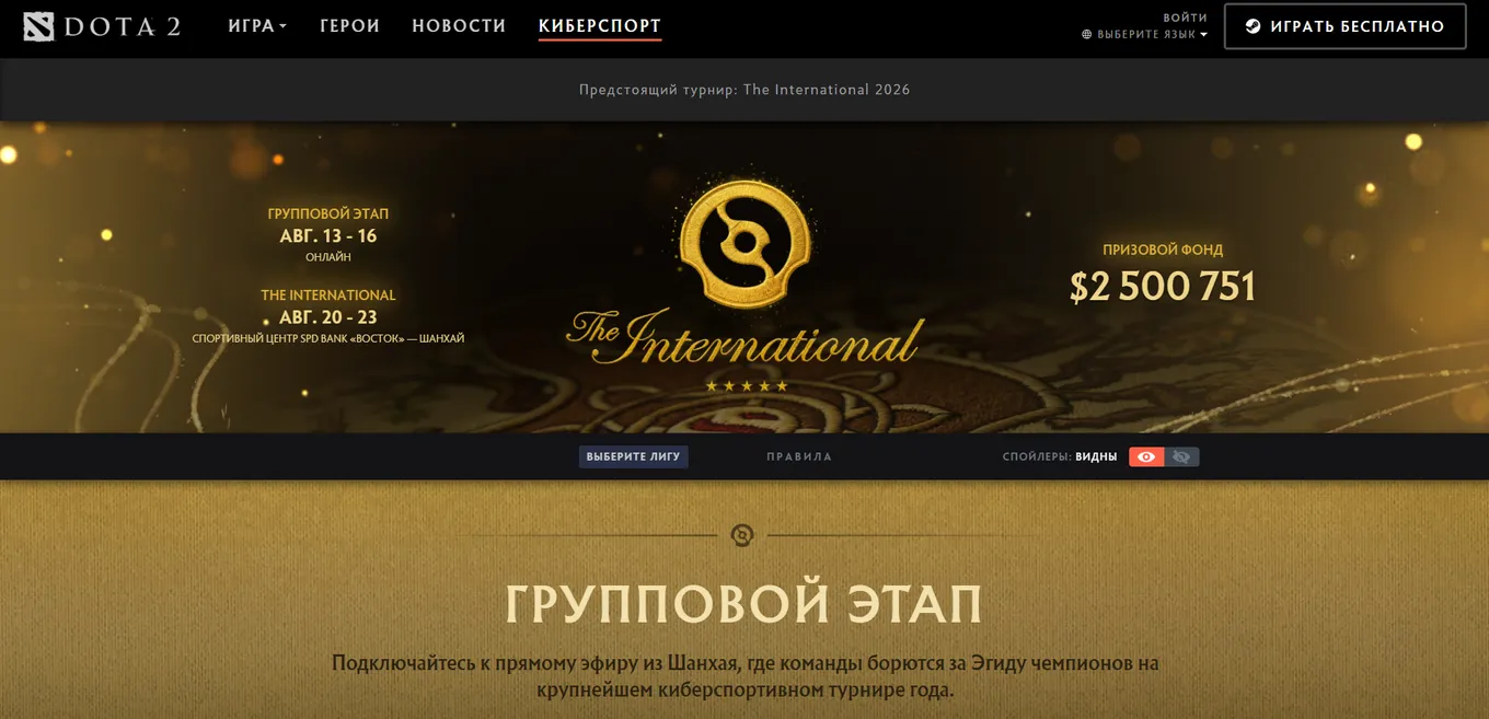 Призовой фонд The International 2026 по Dota 2 достиг отметки в 2,5 миллиона долларов