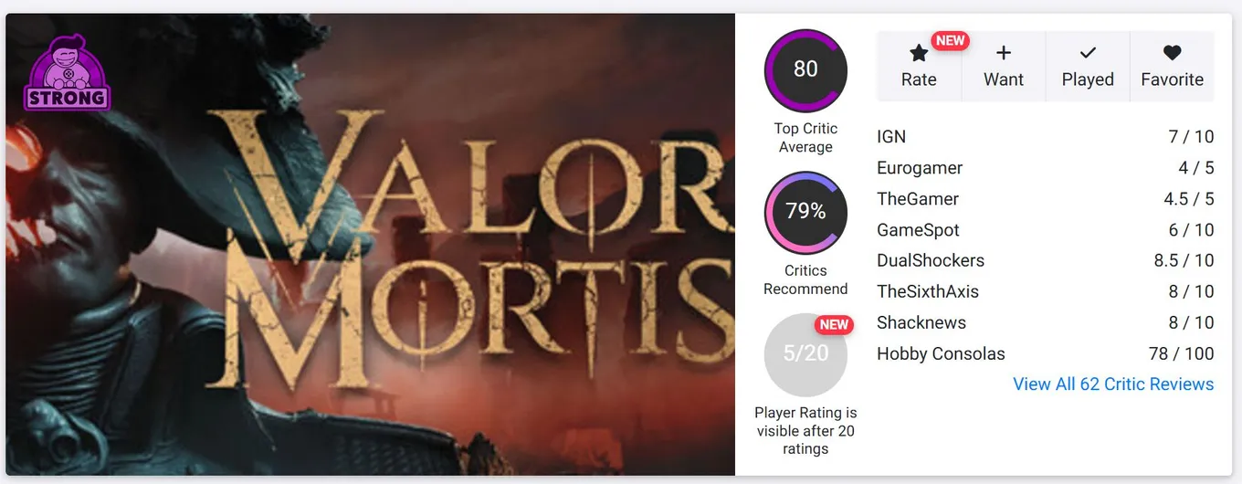 Valor Mortis в Opencritic