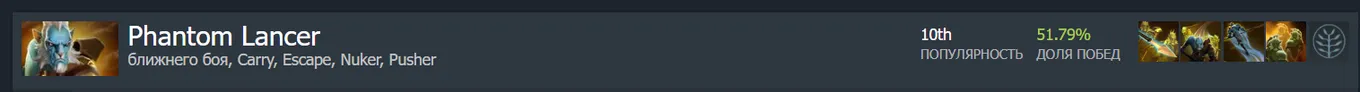 Статистика Phantom Lancer на Dotabuff