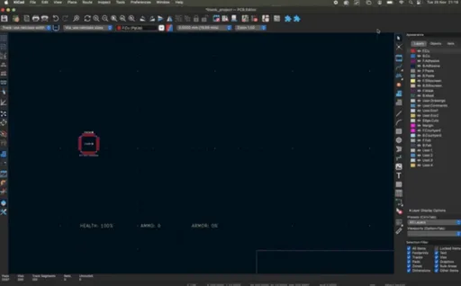 Запуск Doom в редакторе печатных плат KiCAD и на экране осциллографа