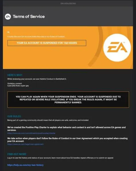 Скриншот с блокировкой за фразу «GG» после игры