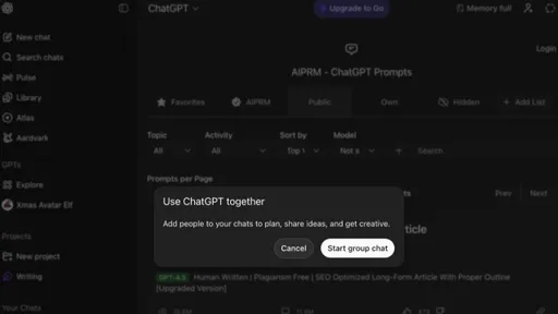 В ChatGPT появятся групповые чаты для совместной работы с нейросетью