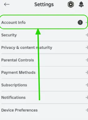 В открывшемся окне нажмите на Account Info