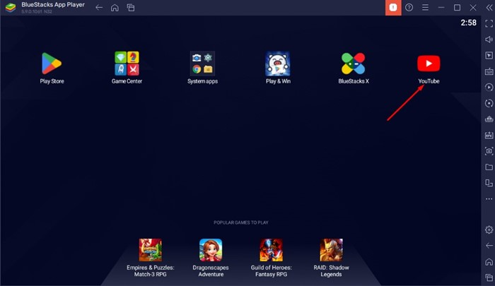 Приложение YouTube в эмуляторе BlueStacks