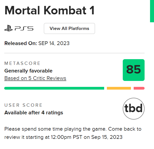 Оценка Mortal Kombat 1