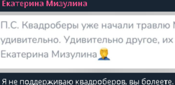 Пост из личного Telegram-канала Екатерины Мизулиной