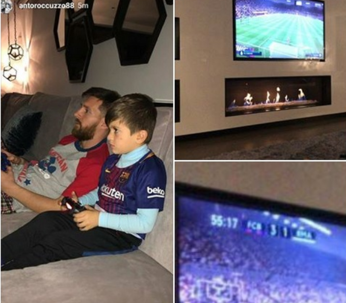 Лионель Месси играет с сыном в FIFA на PlayStation