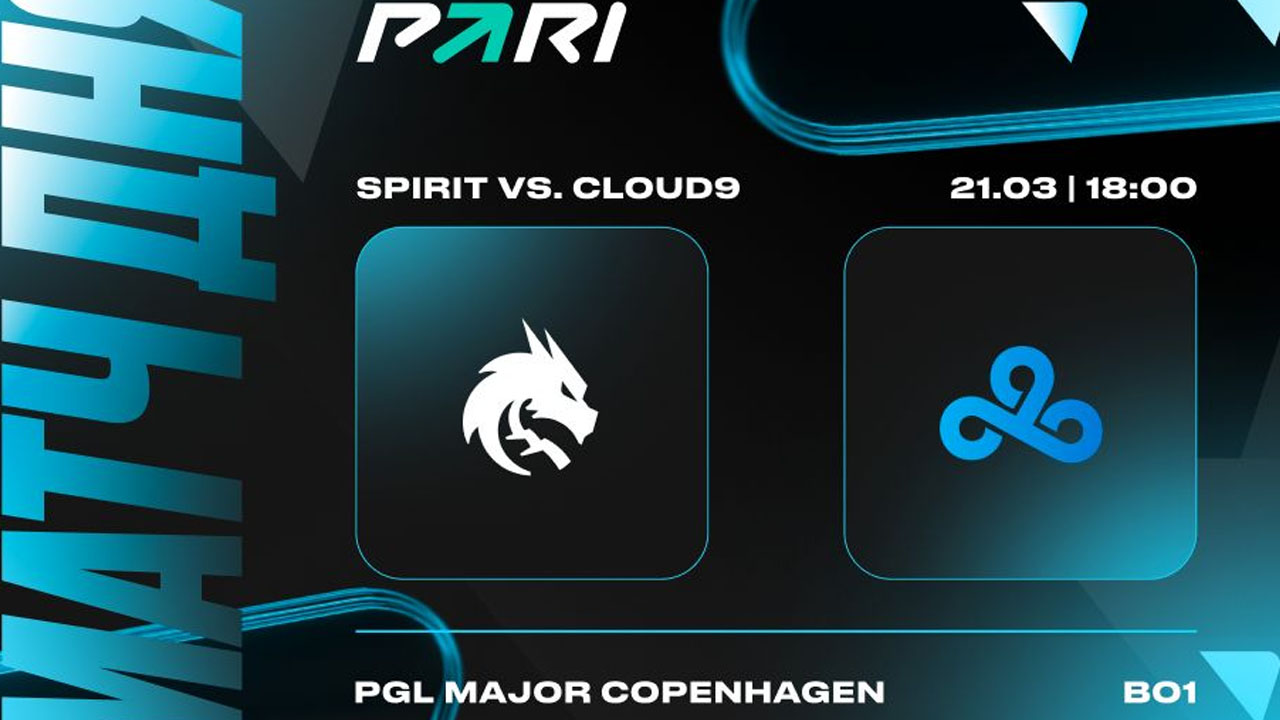 Клиент PARI поставил 600 000 рублей на Cloud9 против Team Spirit на PGL Major Copenhagen 2024 по CS2