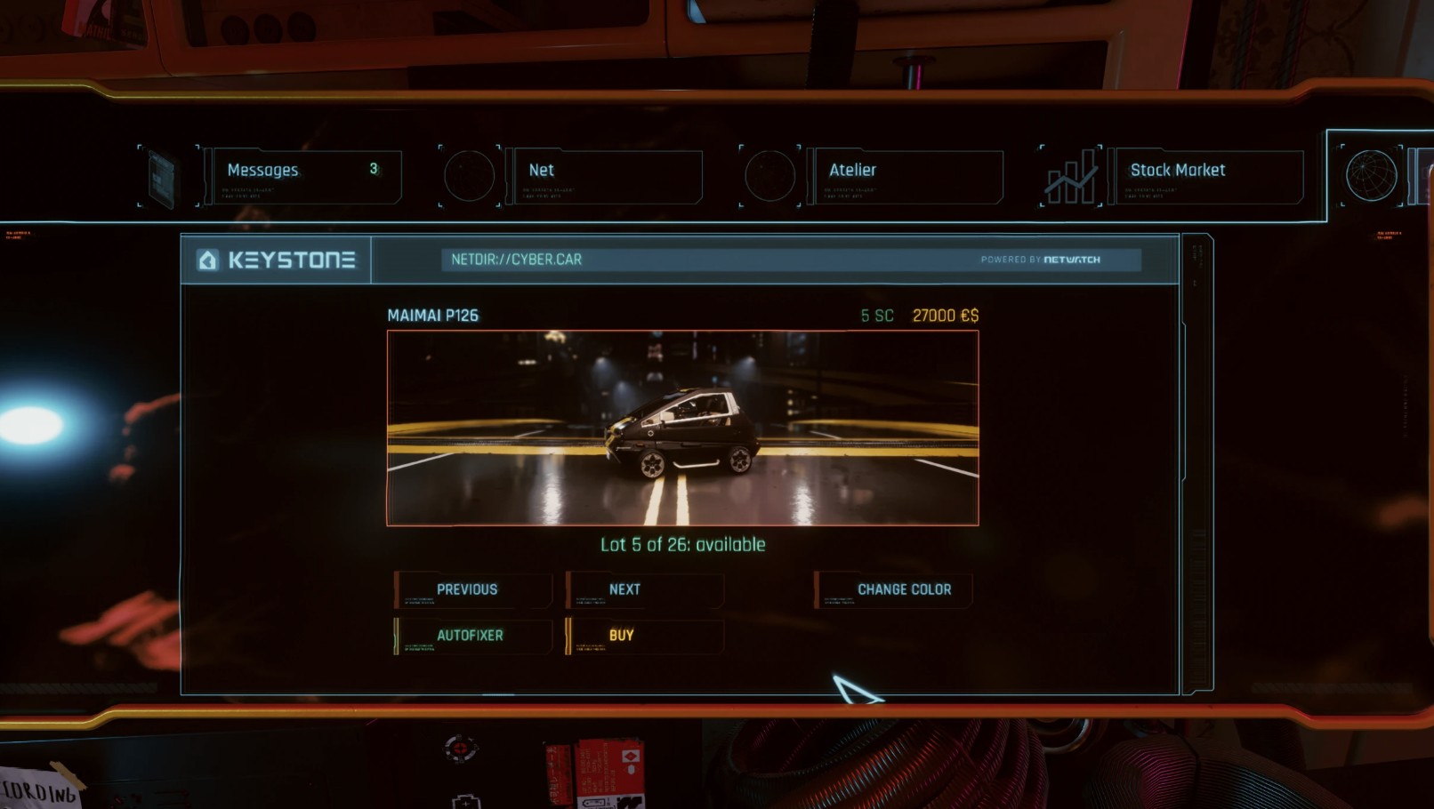 Скриншот из Cyberpunk 2077 (Virtual Car Dealer)