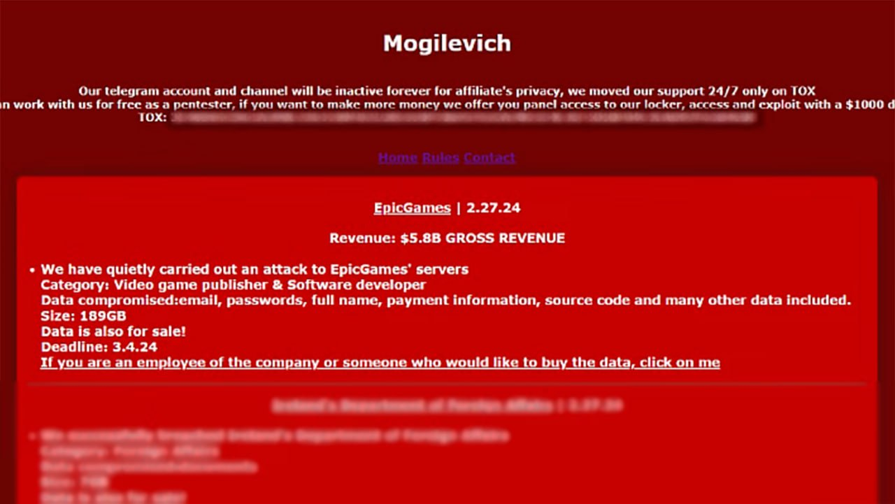 Группа хакеров Mogilevich сообщила о краже 189 ГБ данных компании Epic Games