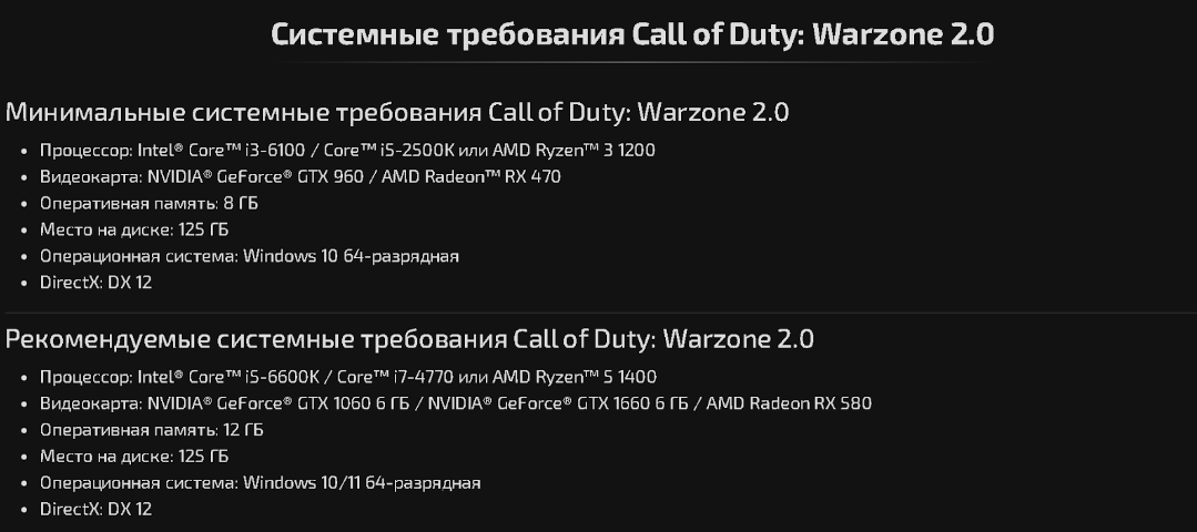 Системные требования Call of Duty Warzone 2