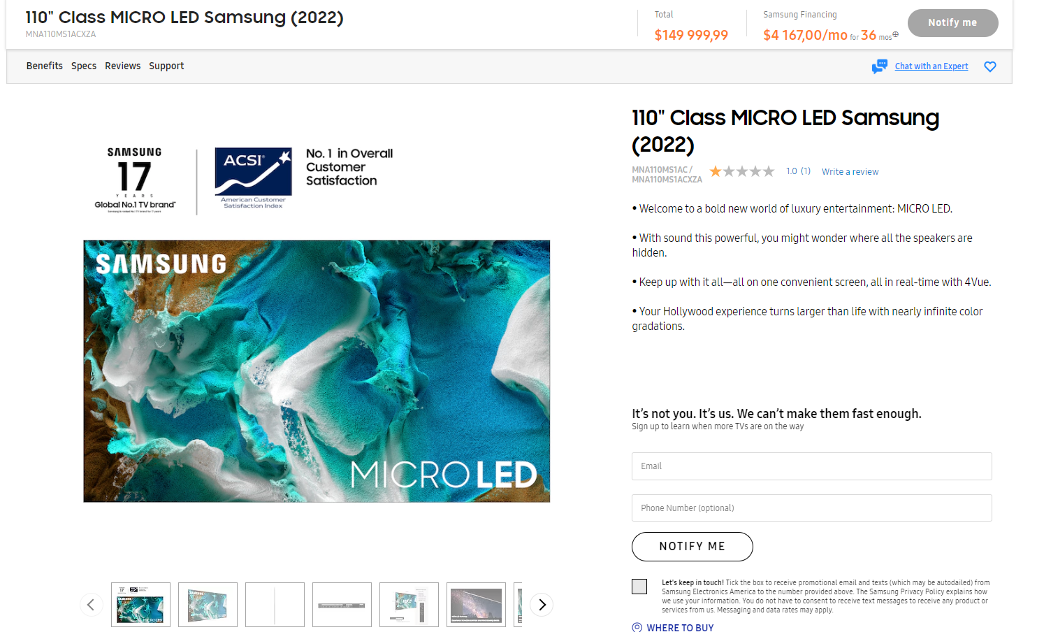 Единственный в мире MicroLED монитор от Samsung в продаже