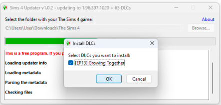 Скачивание нового дополнения через Sims 4 Updater