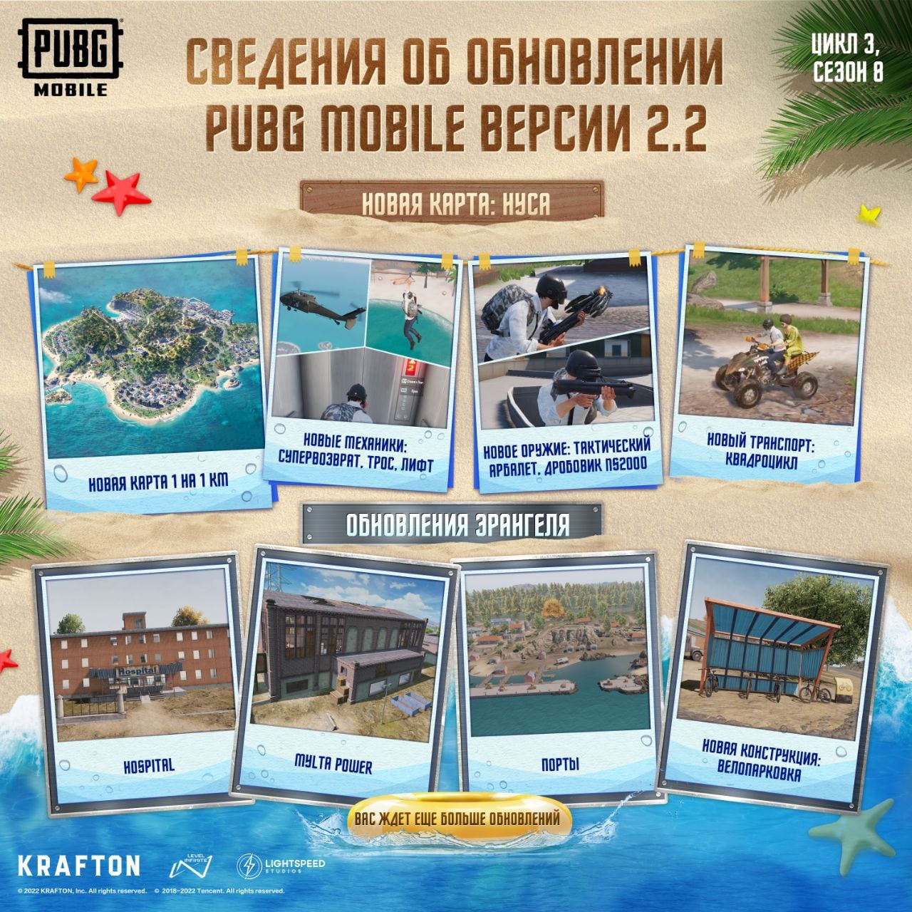 Обновление 2.2 добавило в PUBG Mobile карту Нуса, зиплайны, квадроцикл и  многое другое