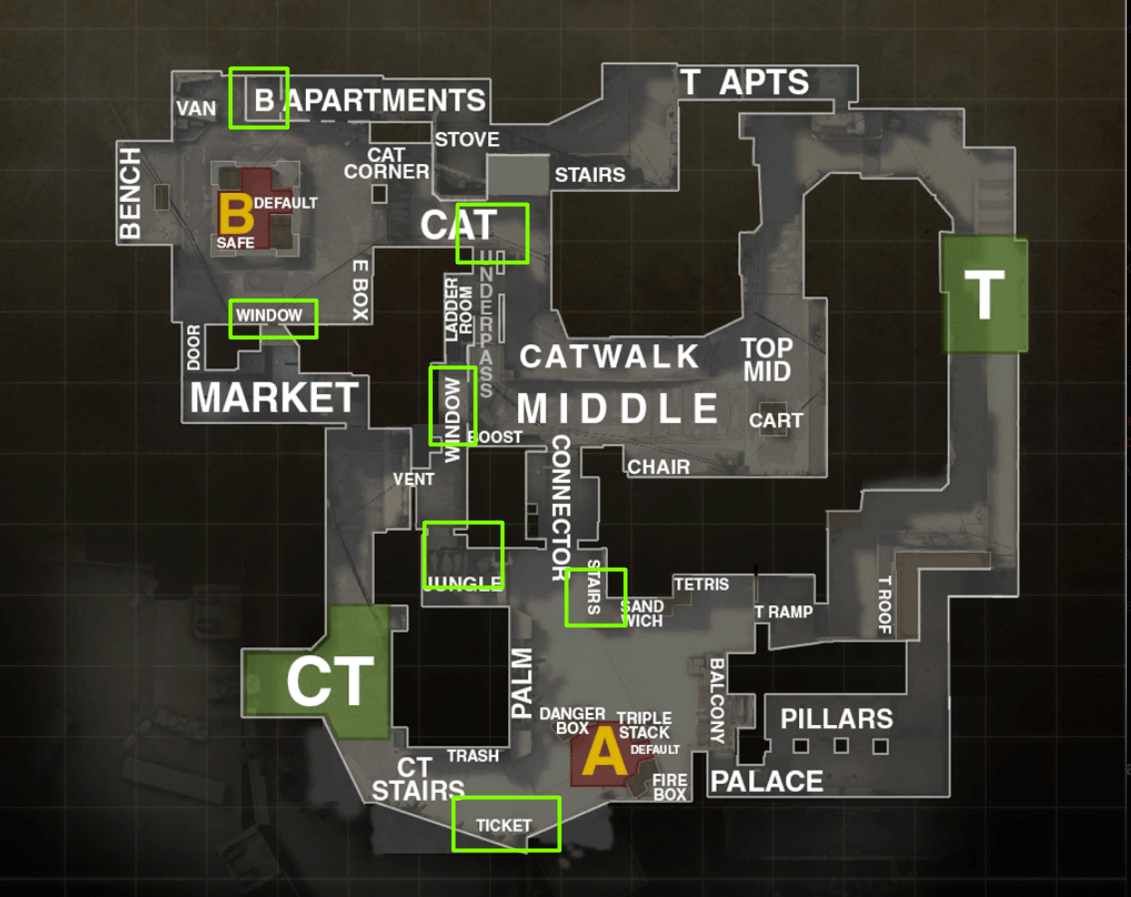 Наиболее эффективные места на карте для снайперов на карте Mirage