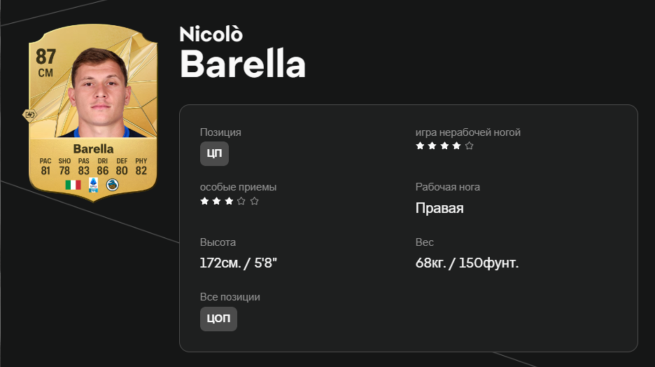 Николо Барелла в EA FC 25