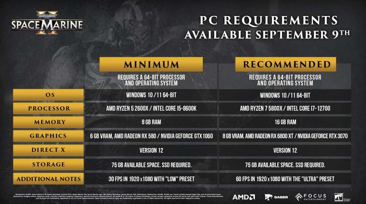 Системные требования Warhammer 40,000: Space Marine 2