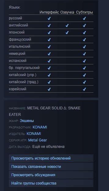 Список локализаций Metal Gear Solid Delta: Snake Eater