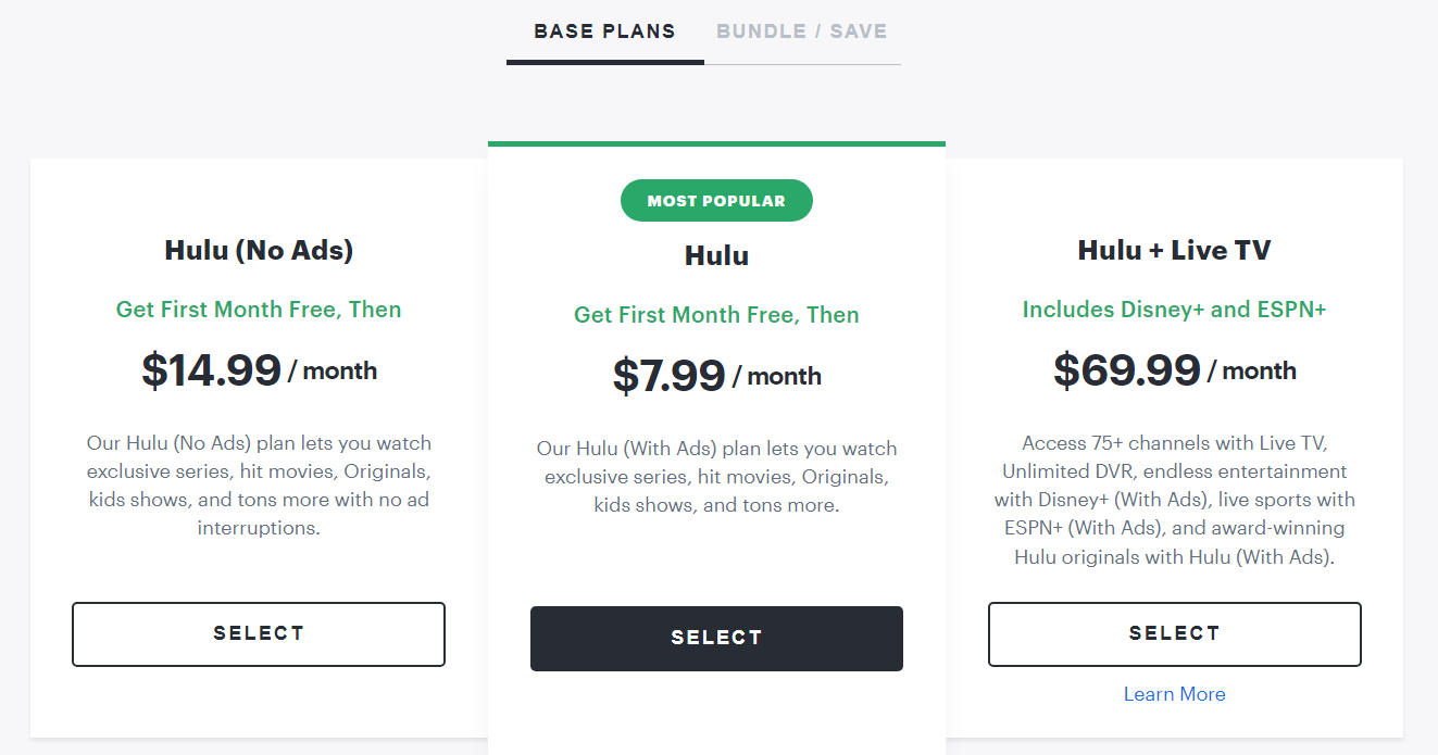 Тарифные планы подписки Hulu