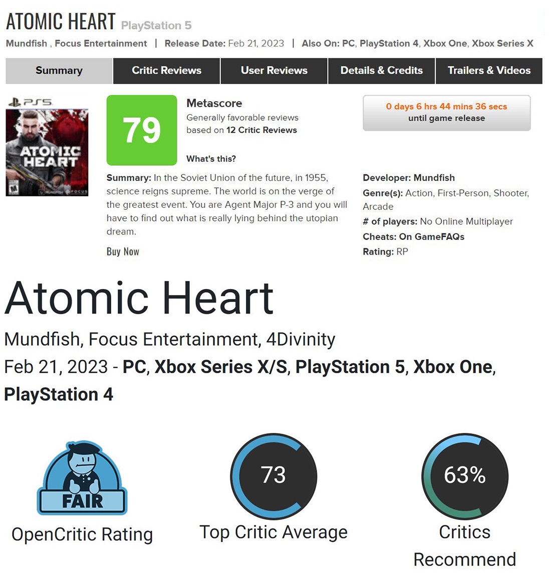 Первые оценки Atomic Heart — 78 баллов на Metacritic