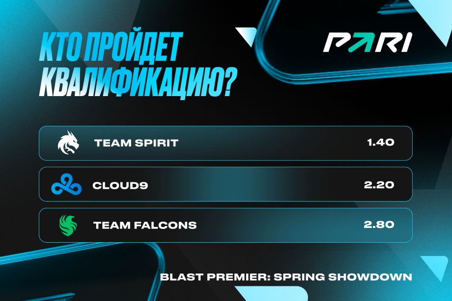 PARI: Cloud9 и Team Spirit – фавориты BLAST Premier: Spring Showdown 2024