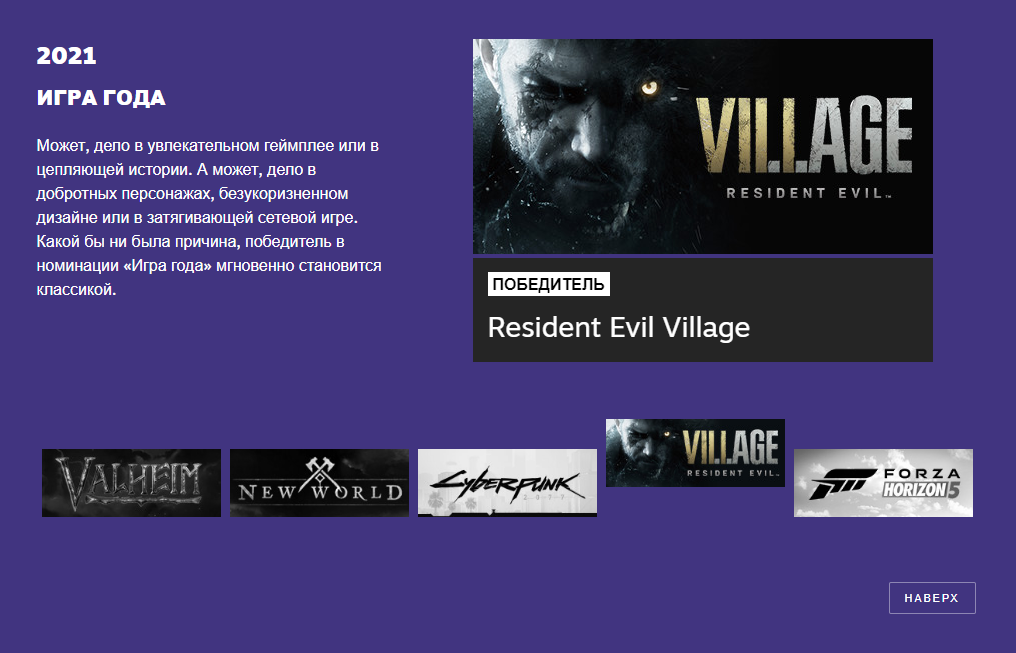 Resident Evil Village стала игрой года по версии Steam Awards